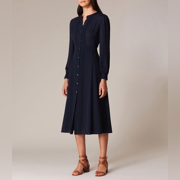 Karen Millen Pleated Midi Shirt Dress Navy Blue size 8 - Picture 3 of 11